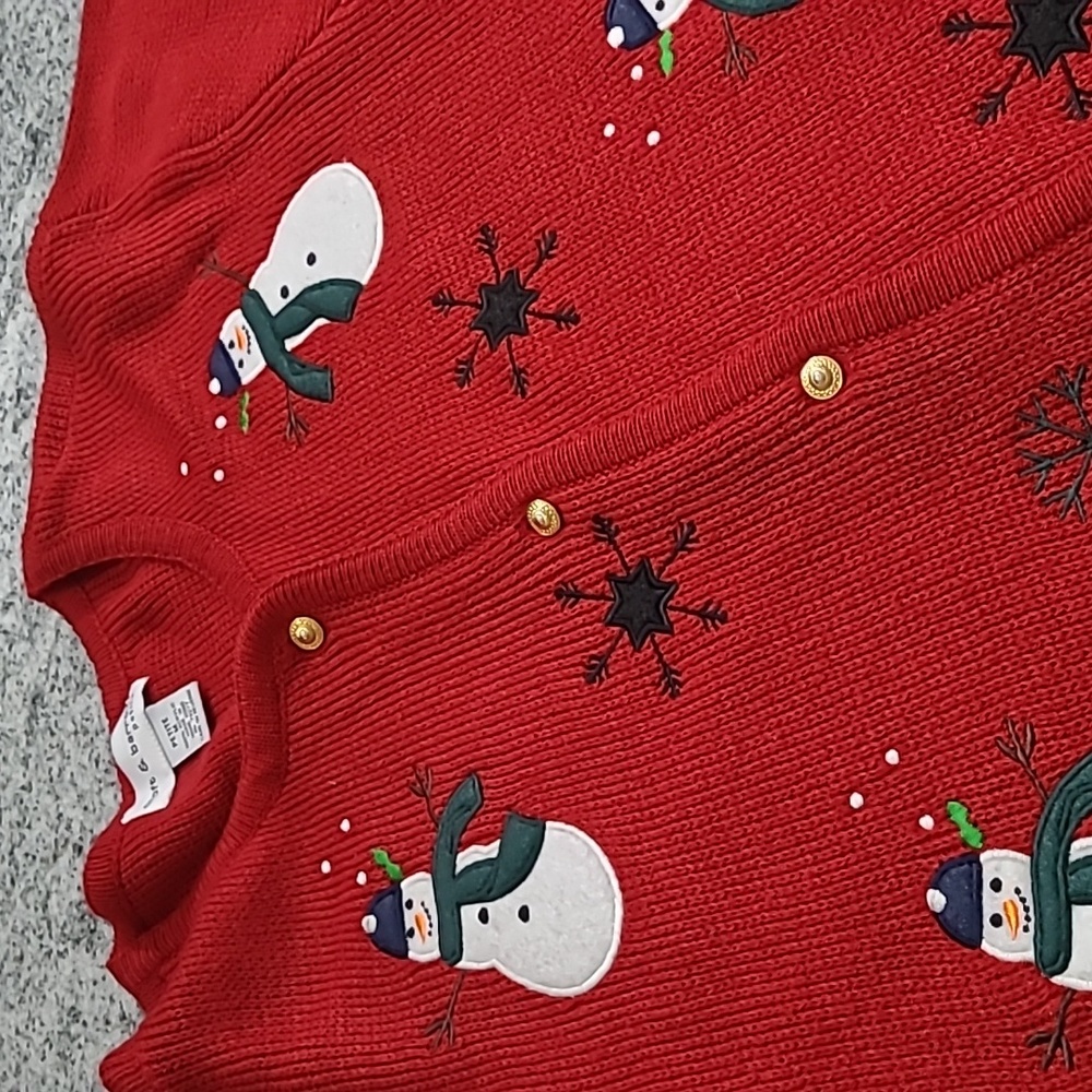 Button Down Christmas Cardigan Ugly Sweater with Gold Buttons - Size Petite M - Picture 10 of 10